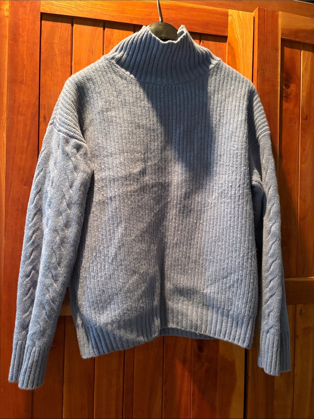 Cowl Neck Cable Sleeve Sweater - Sky Blue